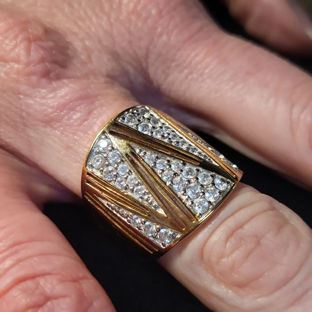 Beautiful Vermeil CZ 10k Gold Over Sterling Silver Cocktail Ring